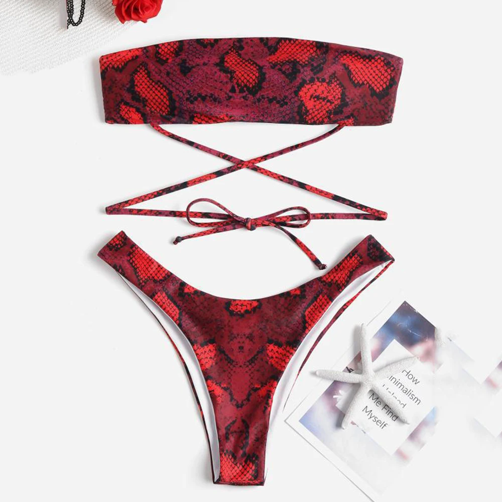 Женский купальник-бикини со змеиным узором бразильский купальник пляжный бикини