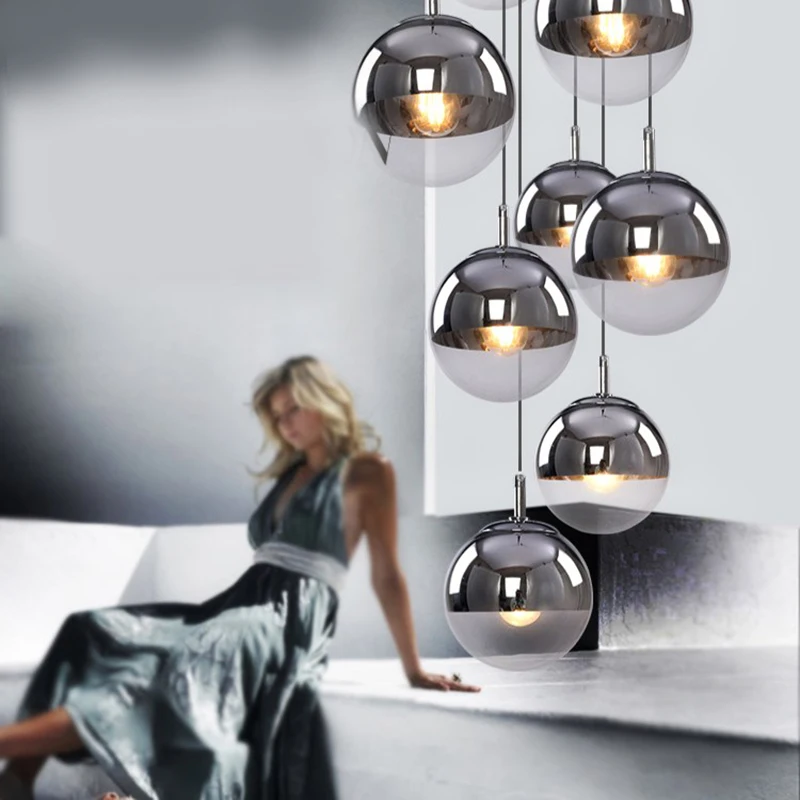 Moderno iluminación led de araña de oro de plata Bola de espejo Hanglamp globo de vidrio Led lámpara de la cocina habitación dormitorio lámpara