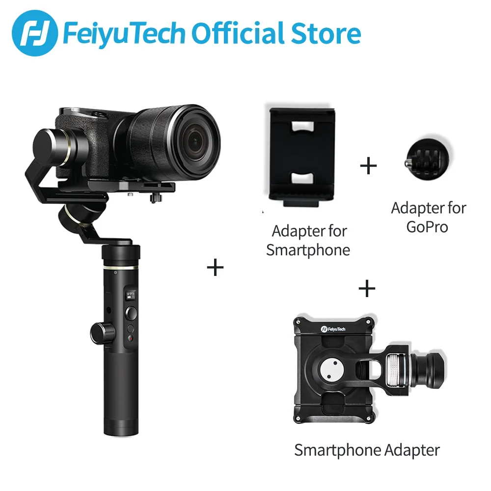 with phone adapter FeiyuTech G6 Plus 3-Axis ручка брызг карданный стабилизатор для экшн-камеры GoPro Hero 5 6 смартфонов беззеркальных карман Камера Feiyu G6P - Цвет: with phone adapter