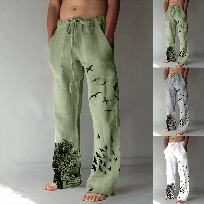 

Puimentiua 2021 Linen Trousers for Men Wide Cargo Pants Oversize Plus Size 5XL Linens Streetwear Spring Harajuku Men's Clothing