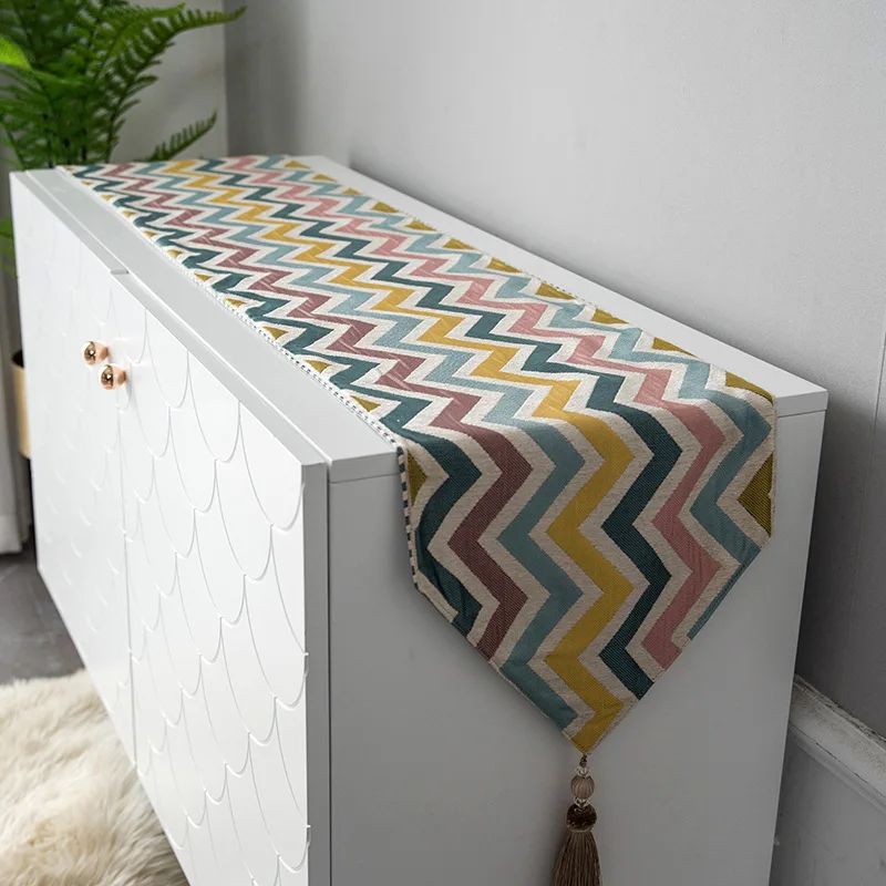 

New Nordic striped ins coffee table TV cabinet tablerunner cloth art table mat chenille cloth flag dinner table decoration