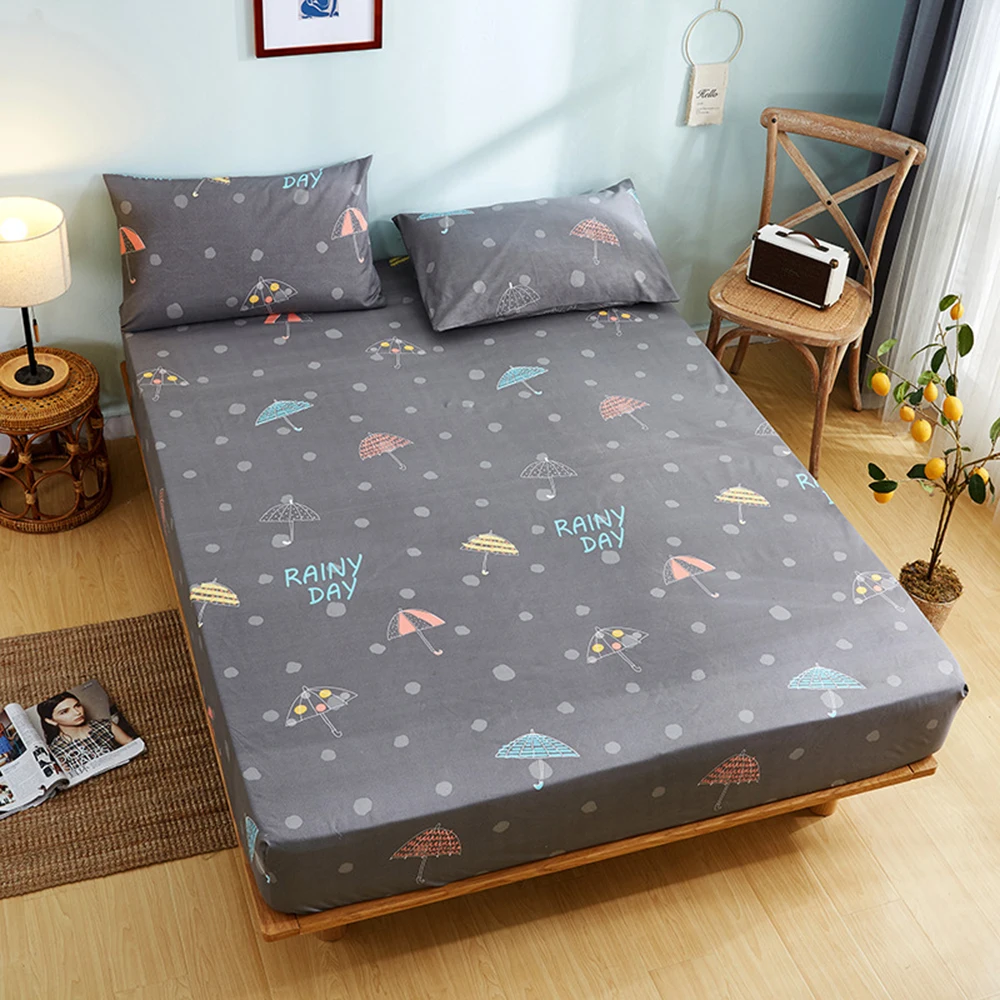 

Printed Fitted Sheet Polyester Mattress Cover Non-slip Bed Sheets Mattress Protector Cover for Home Bedroom