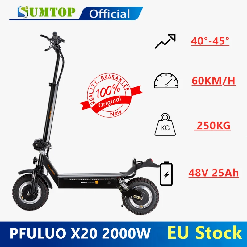 

EU Stock PFULUO X20 2000W Dual Motors Electric Scooter Off-road Max 60km/h 48V Dual Drive Strong Powerful with LCD Display