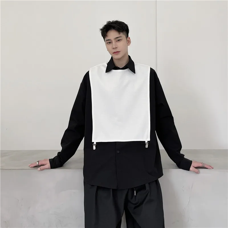 Men's Long-Sleeve Shirt Spring And Autumn New Personality Niche Design False Two Casual Casual Casual Large Size Shirt