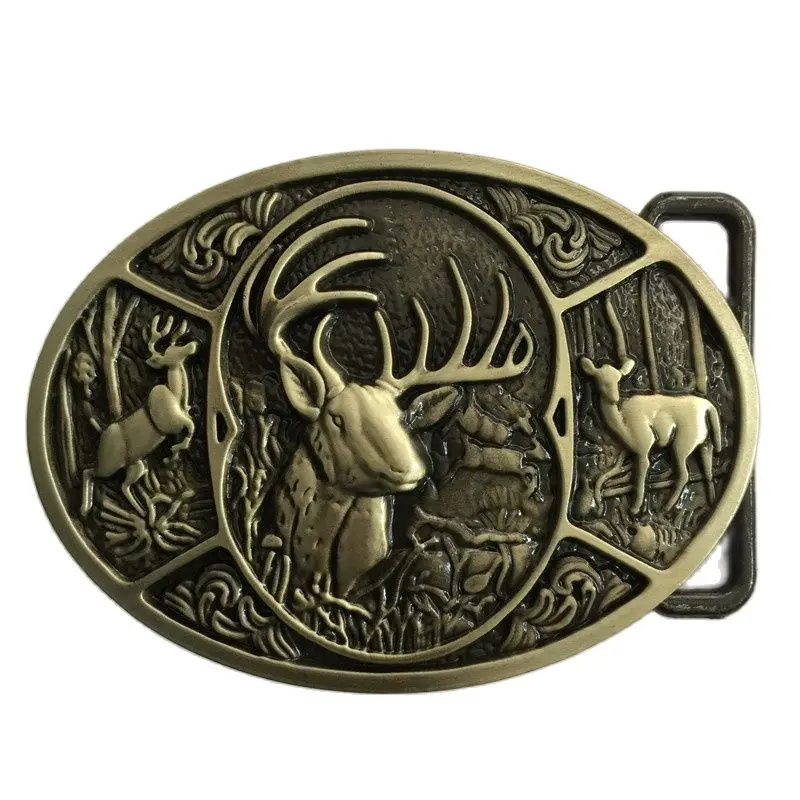 

Retail Western Cowboy Belt Buckle With High Quality Oval Bronze Deer Metal Buckles for Mens Belt Accessories for 4cm Wide Belt