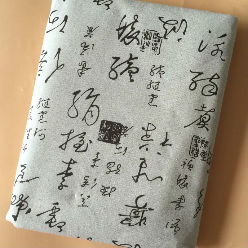 Хлопчатобумажная льняная ткань с китайскими иероглифами для шитья квилтинга