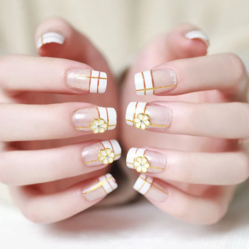 24 шт. свадебные искусственные накладки для ногтей невесты с белыми цветами