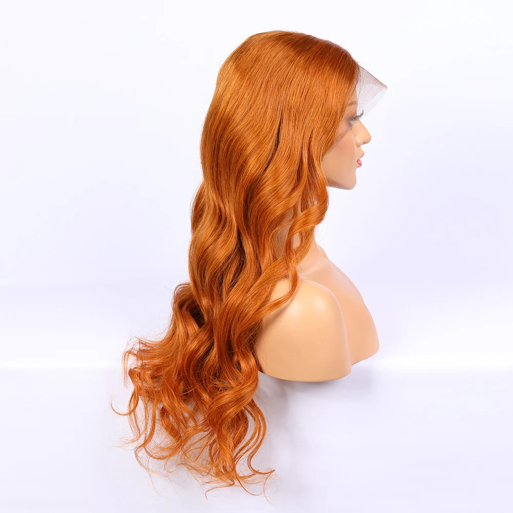 Soft 26 Inch Long Ginger Orange Preplucked Body Wave Transparent Lace Front Wig With Babyhair Heat Resistant Daily/Cosplay Wigs