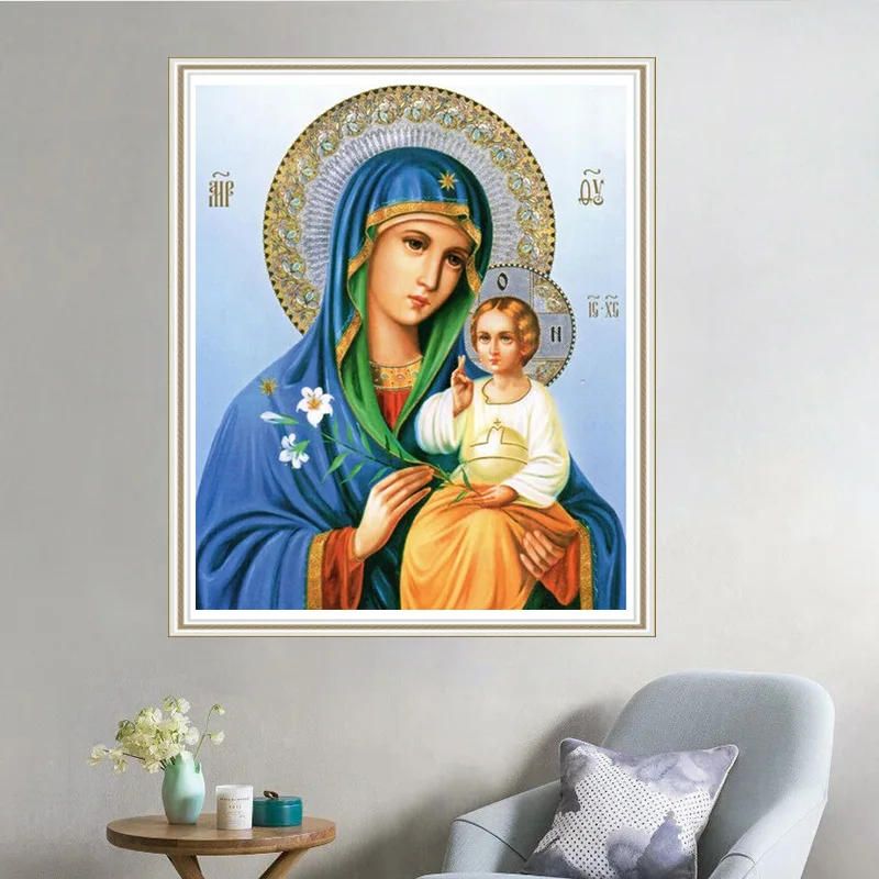 

5D DIY Diamond Embroidery Painting Religious Mother Blue Saint And Father Diamond Cross Stitch Art Mosaic Home Decoration Gift