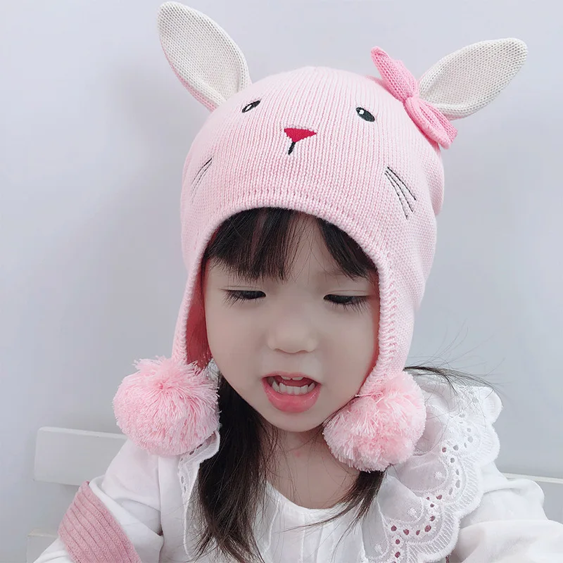 Хлопковые вязаные детские шапки для защиты ушей детская шапка с 2 шариками милым