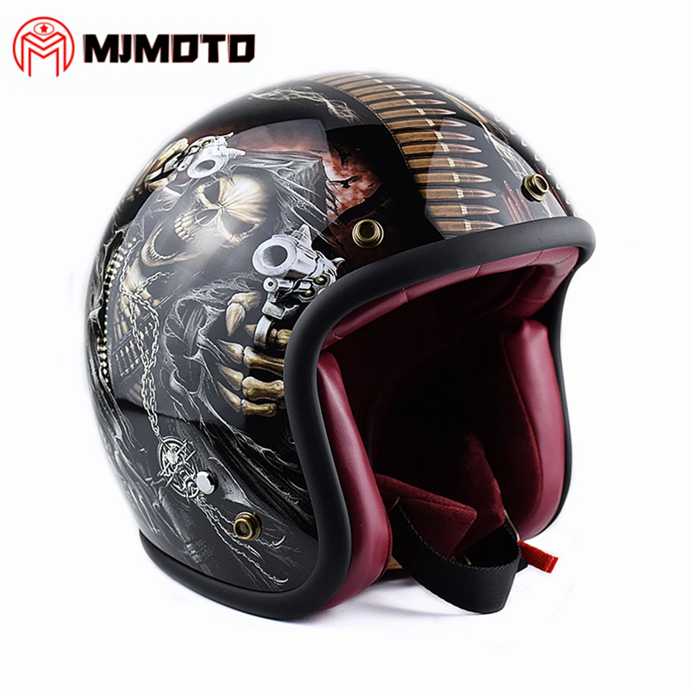 Винтажный мотоциклетный шлем MJMOTO 3/4 из стекловолокна для мотоциклистов