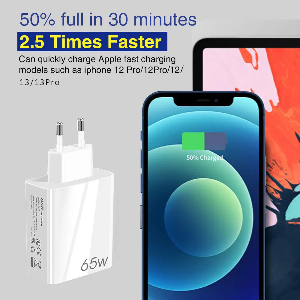 65w gan charger pd usb c charger quick charge 3 0 dual usb port phone charger for ipone xiaomi samsung laptop free global shipping