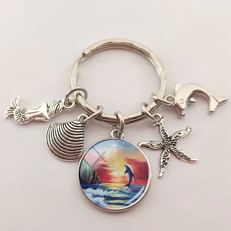 Брелок для ключей сделай сам с изображением дельфина голубого океана | Украшения