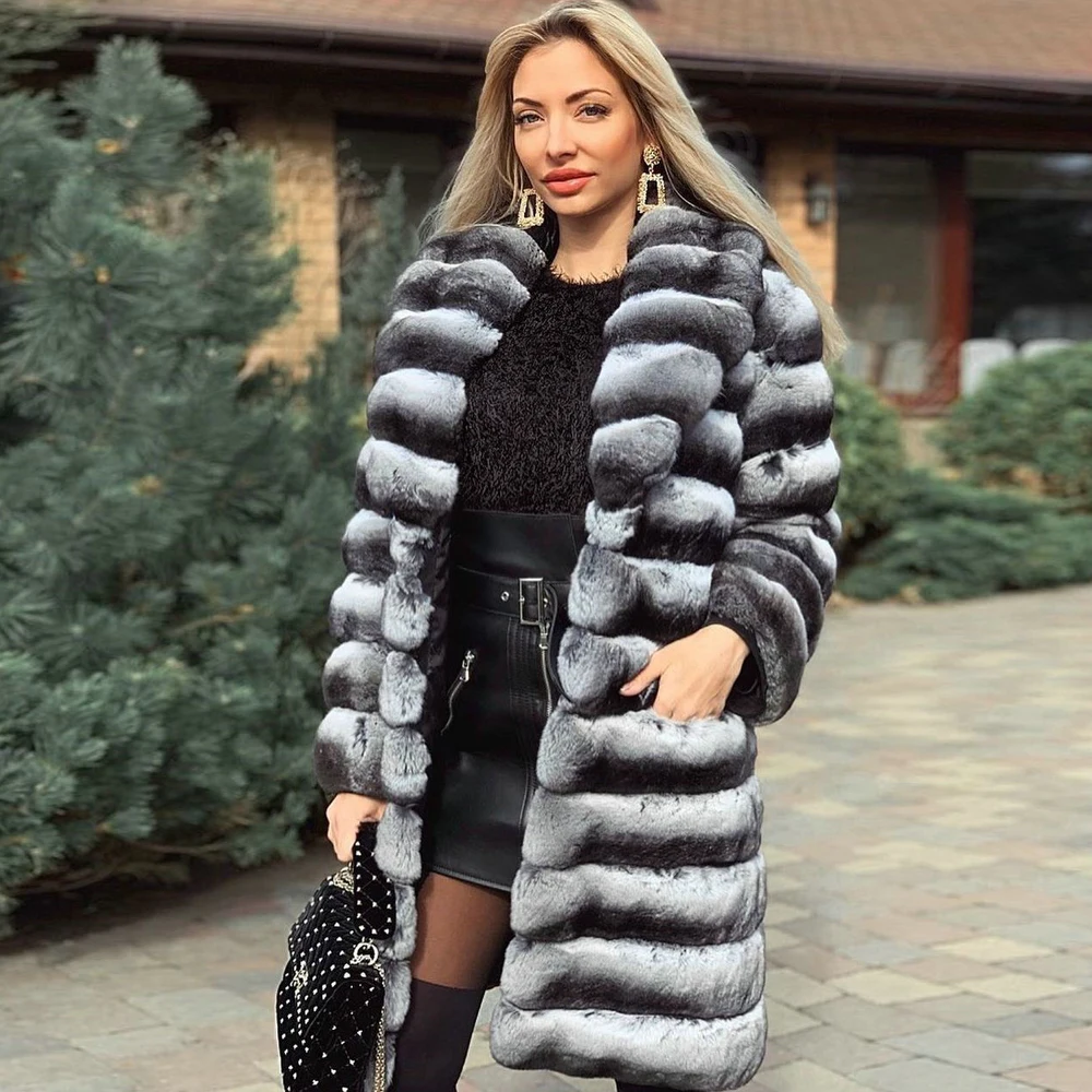 Women Natural Rex Rabbit Fur Coat Winter Fashion Long Fur Overcoat 2022 New Trendy Genuine Rex Rabbit Fur Coats Outwear Female enlarge