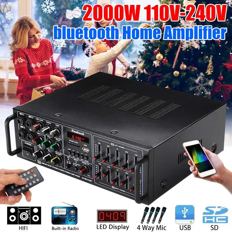 2000W 110-240V bluetooth Мощность усилитель Системы звук стерео приемника Поддержка 4 способ микрофон Вход для дома Театр