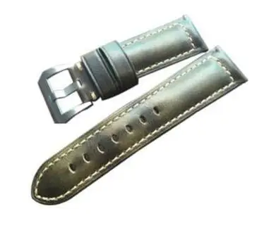 green with silver Ремешок для часов из натуральной кожи 22 мм 24 мм 26 мм модные синие аксессуары для часов Ремешок для часов Panerai - Цвет ремешка: green with silver