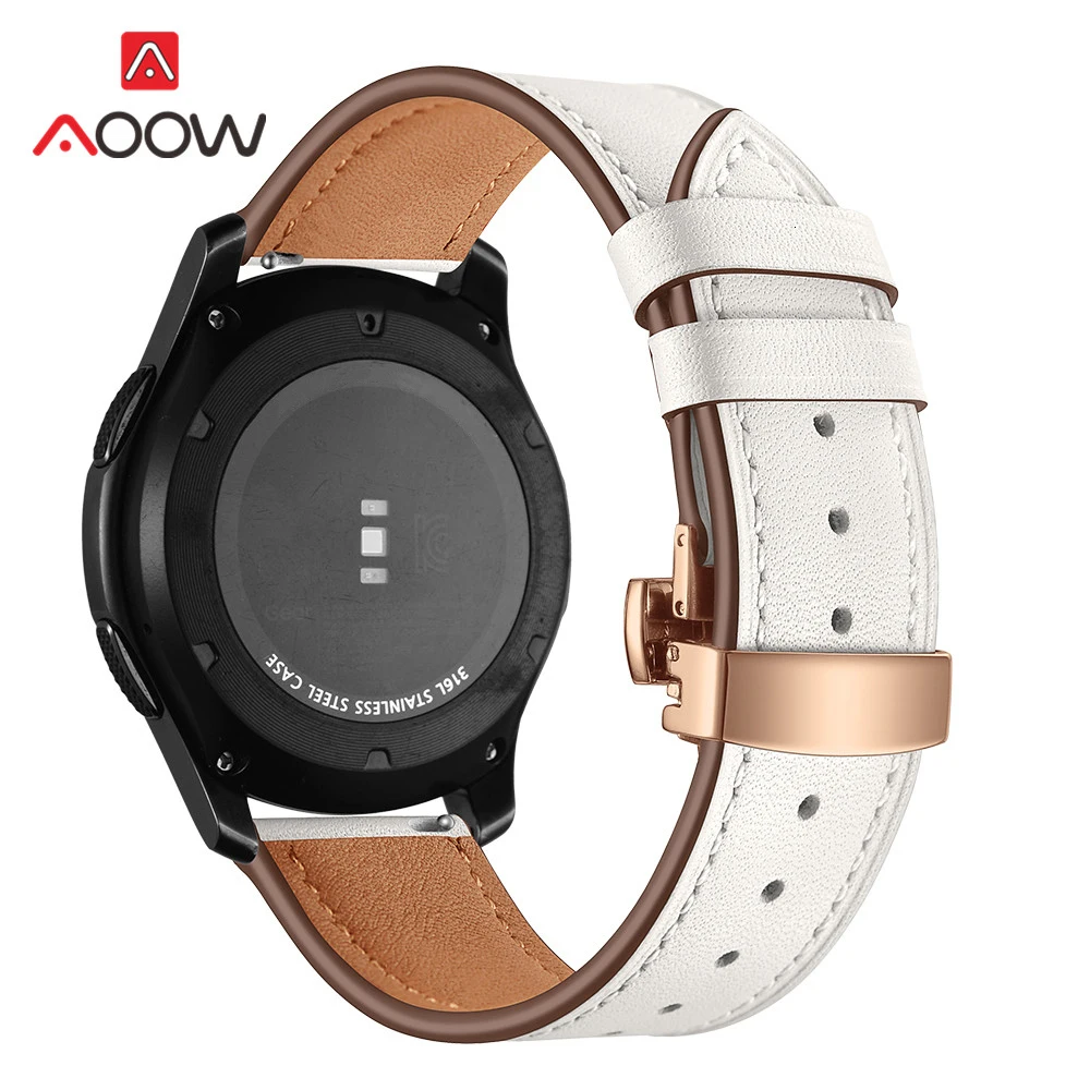 20 мм 22 мм ремешок из натуральной кожи для samsung Galaxy Watch Active 42 мм 46 мм Бабочка Пряжка браслет ремешок аксессуары