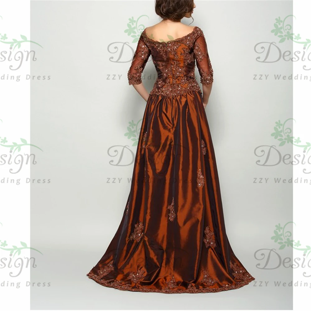 

Exqusited Scoop Taffeta Half Sleevs A-line Sweep Train Women's Dresses Lace Appliqued Mother Dresses For Women With Jacket