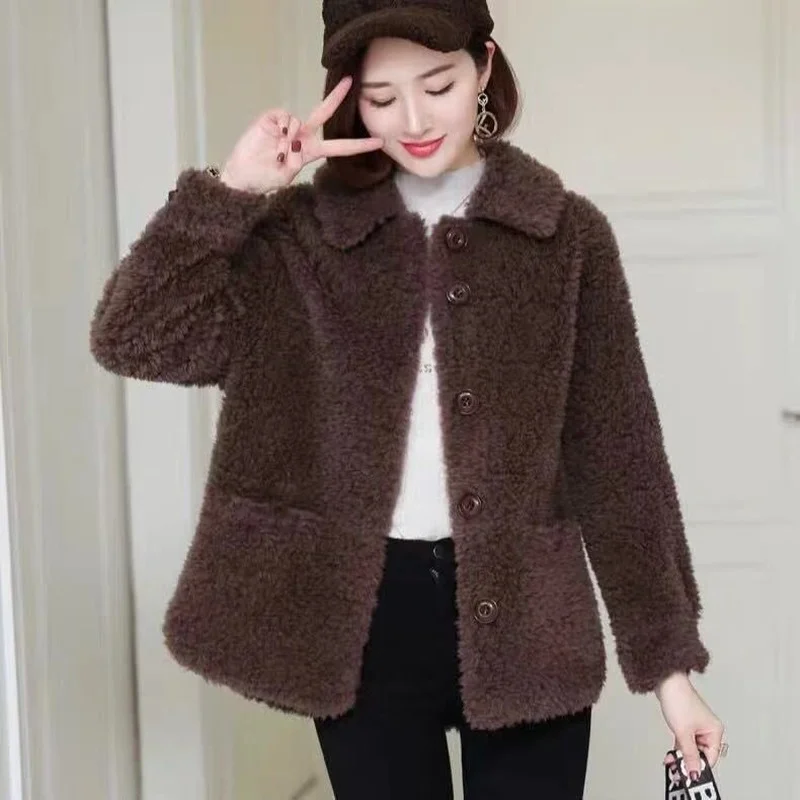 Real Fur Sheepskin Coats for Women Winter Fashion Wool Coat Female Warm Turndown Collar Outerwear Sheep Shearing New Jacket Y804