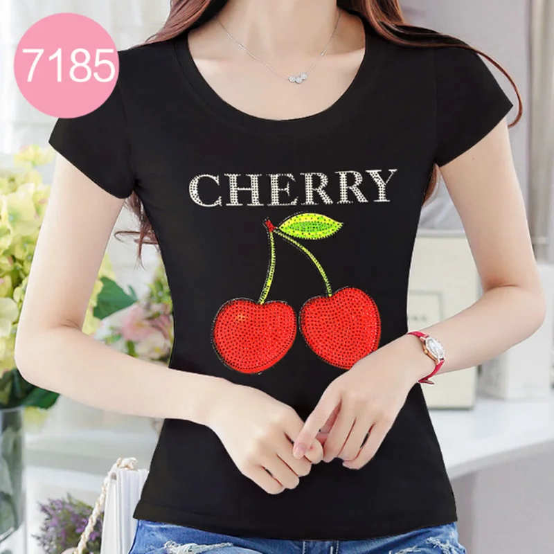 Женская футболка Стразы с красными губами коротким рукавом 2019 Новые летние топы