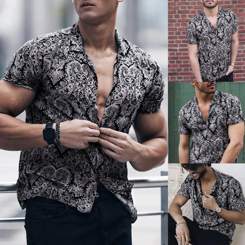 

Vogue Men Shirt Multi Color Lump Chest Pocket Short Sleeve Round Hem Loose Shirts Camisas Masculina Black Shirt