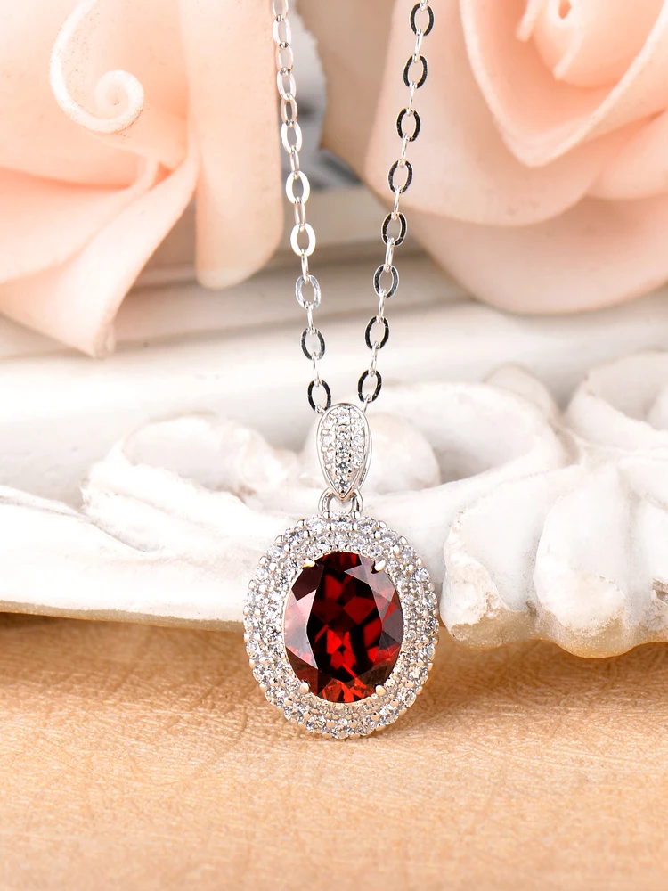 Натуральный гранат кулоны для женщин ожерелье серебро 925 пробы цепочка вокруг