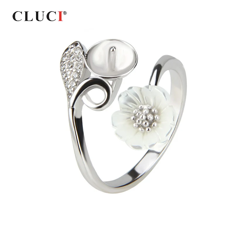 CLUCI Настоящее серебро 925 чистый цветок кольцо для женщин обручальное Стерлинговое Серебро регулируемое циркониевое кольцо украшение подарок