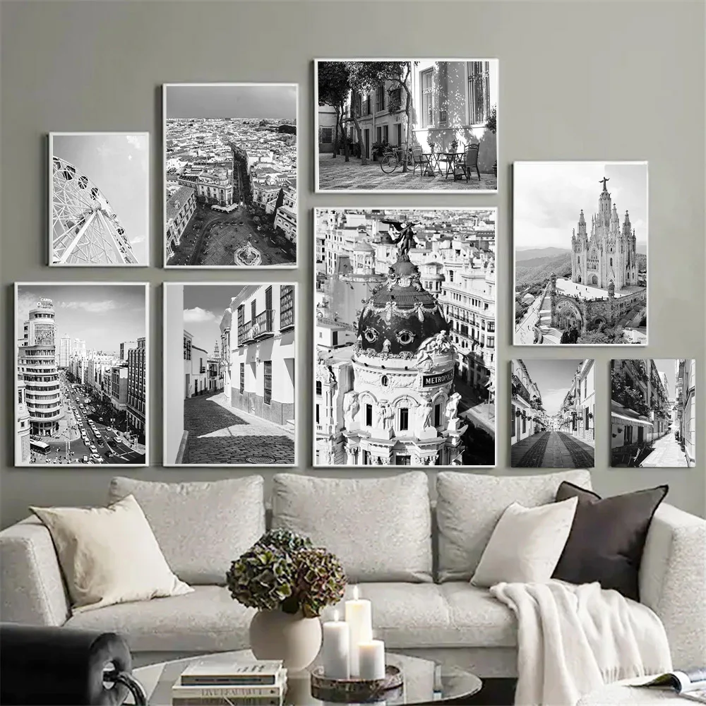

Modern City Architecture Wall Art Posters Ferris Wheel Canvas Painting Street Scenery Art Print Nordic Wall Pictures Home Decor