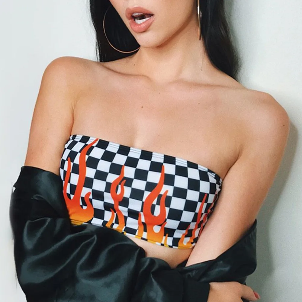 2020 Модный женский жилет сексуальный топ с принтом пламени лямкой на шее