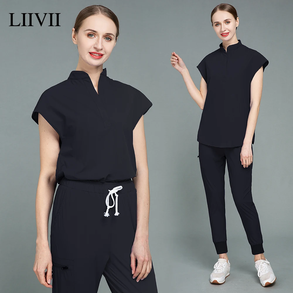 

Short Sleeved V-neck Scrubs Tops Jogging Pants Dentist Uniform Pet Grooming Working Uniform Scrub Uniform Clothes Women Workwear