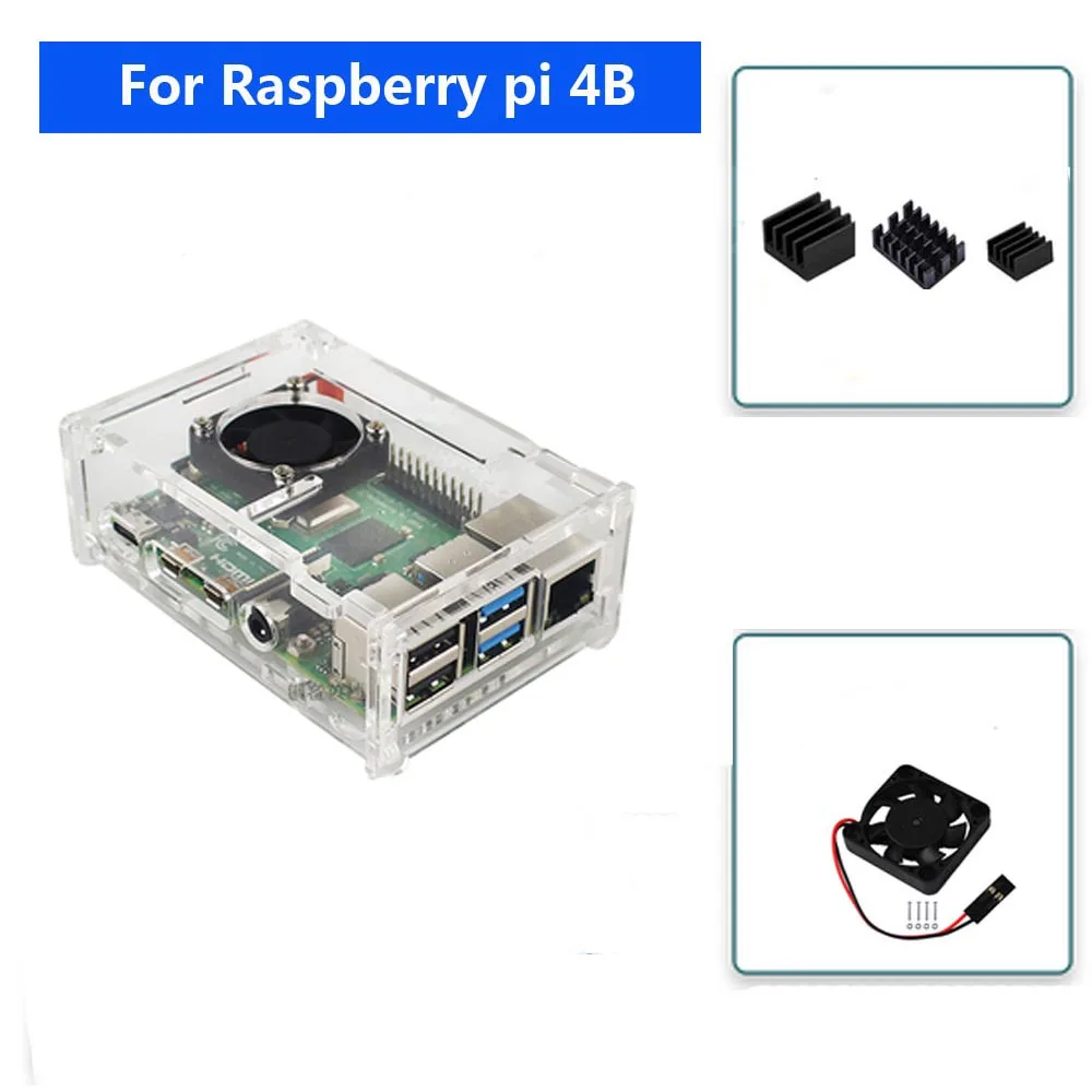 Raspberry PI 4 Модель B акриловый чехол с охлаждающим вентилятором+ 32 ГБ sd-карта+ 5 В 3A мощность+ радиатор+ HDMI для Raspberry pi 4B - Цвет: Золотой