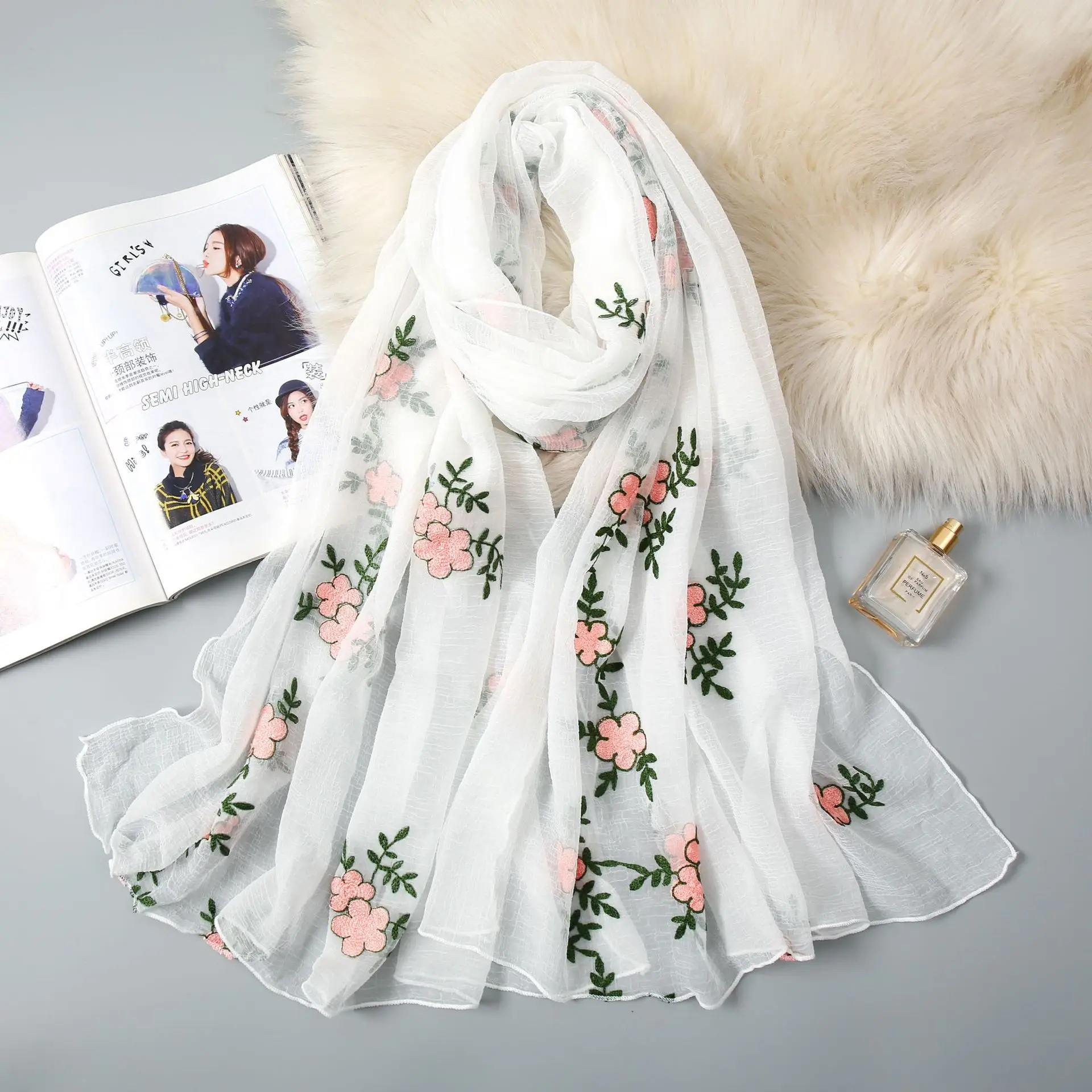 

Luxury brand 2020 pashmina bandana beach stoles summer women scarves soft long embroidery scarves lady shawl and wraps