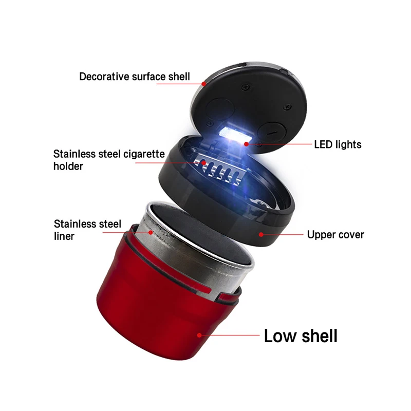 Автомобильные аксессуары пепельница Кнопка открытия светодиод из нержавеющей
