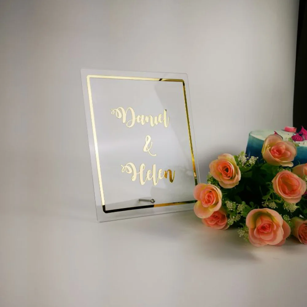 Индивидуальная акриловая зеркальная рамка для свадьбы имени невесты