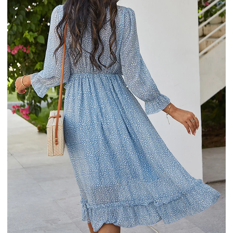 

Boho Dress for Women Spring Summer V-Neck Prairie-Chic Long Dresses Casual Print Thin Retro Butterfly Sleeve Dress