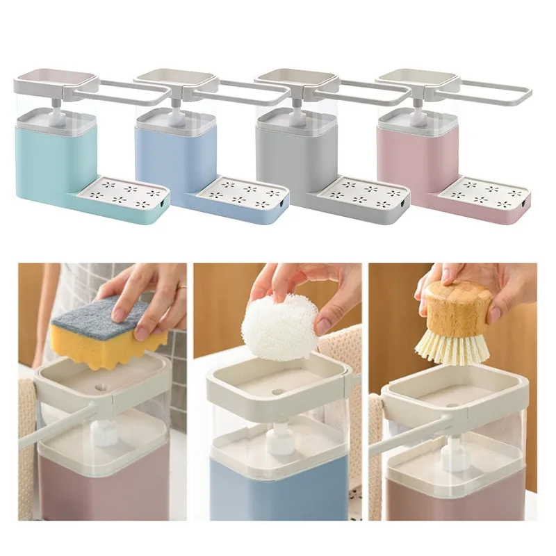 

Multifunctional Dishwashing Brushing Pot Pressing matic Liquid Detergent Liquid Box With Towel Bar Rack