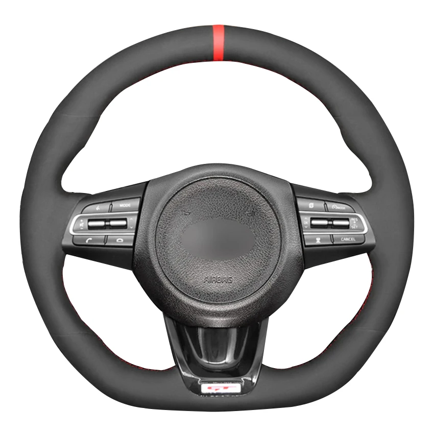 

Hand Sew Black Suede Steering Wheel Cover for Kia Stinger 2017 2018 2019 2020