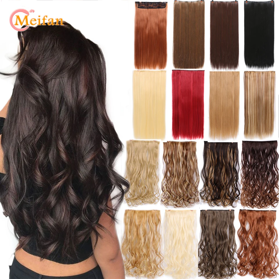MEIFAN Длинные Синтетические прямые/кудрявые шиньоны 5 Clips в одном наращивание волос