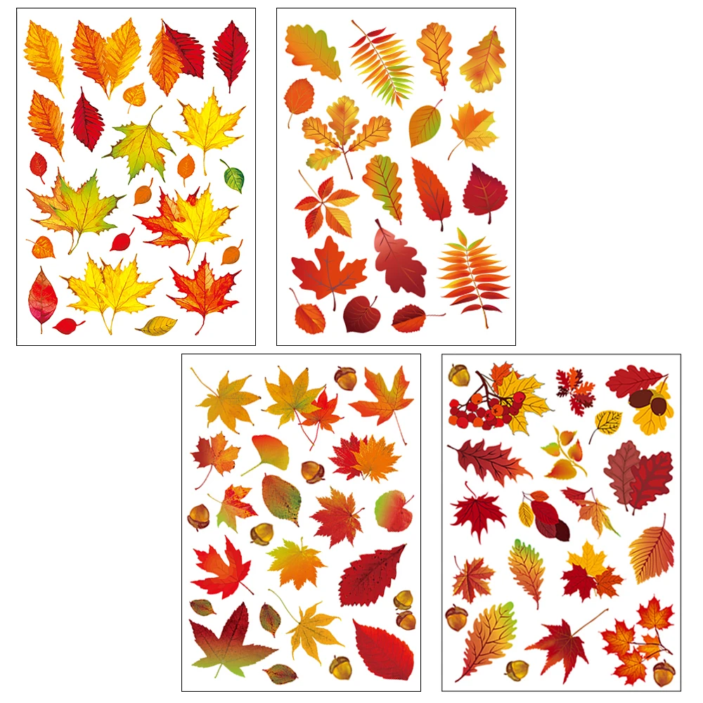 

8pcs/set PVC Easy Apply DIY Home Decor Double Side Printing No Glue Autumn Maple Leaves Window Clings Wall Art Static Stickers