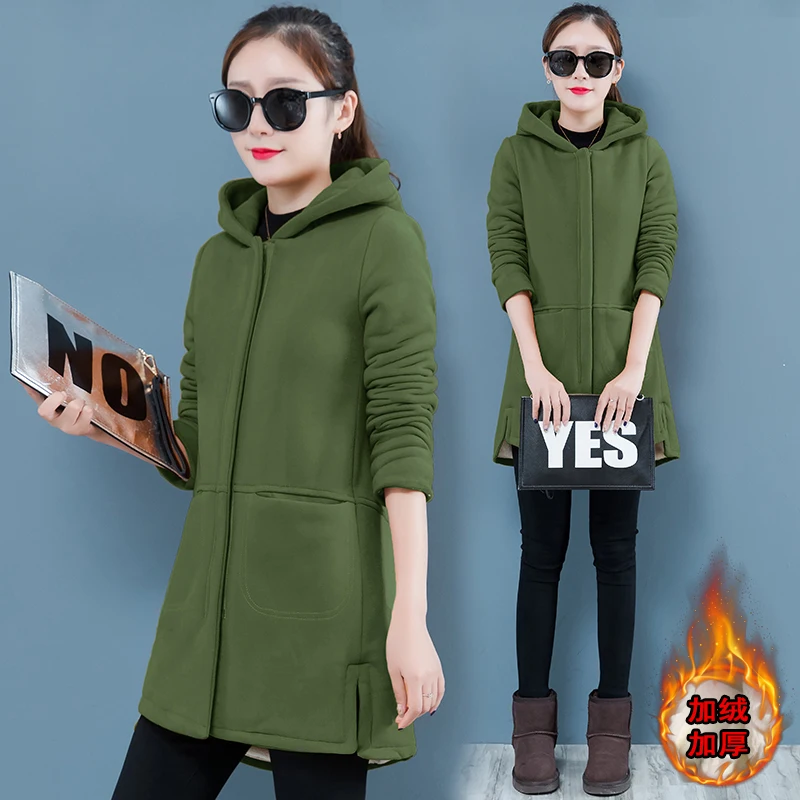 

thickening hoodies top casual outfit fleece hooded new winter women's clothing loose cotton coat long cardigan warm clothes