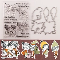 christmas friend stamp and dies boy girl clear stamp with metal cutting dies word dies for diy paper card knife model template