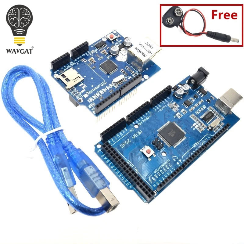 Материнская плата USB MEGA 2560 R3 ATmega2560 AVR + кабель W5100 Для Arduino MEGA2560 WAVGAT|Интегральные