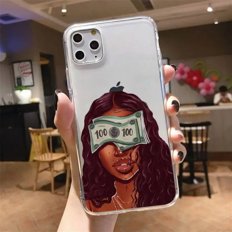 

MAKE MONEY Friends Kash Afro Black Girl s Phone Case Transparent for iPhone 11 12 mini pro XS MAX 8 7 6 6S Plus X 5S SE 2020 XR