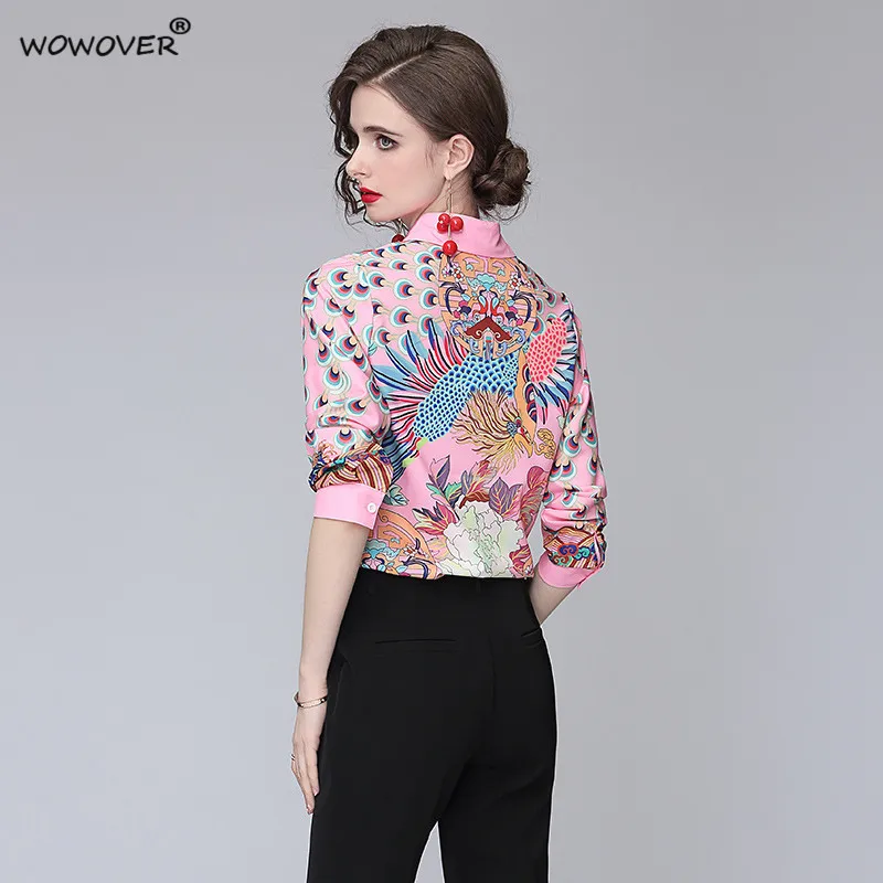 

Women Blouses 2021 Fashion Spring Runway Designer Long Sleeve Vintage Print Office Lady Business Casual Shirt Female Blusa Tops