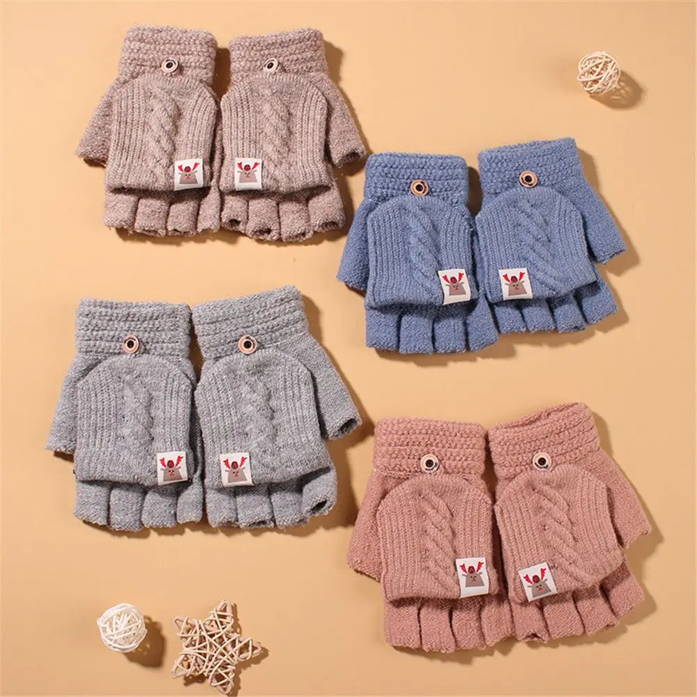

Thick Fluffy Plush Women Girls Winter Warm Half Finger Gloves Woolen Mittens Knitted Finger Gloves