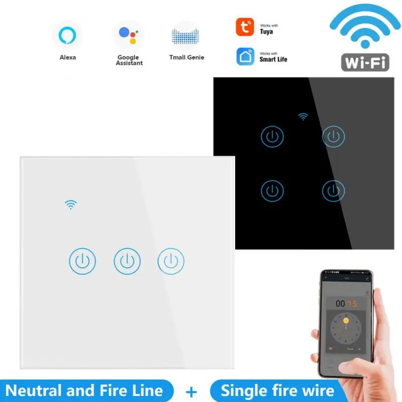 

Wifi Wall Touch Switch EU No Neutral Wire Required Smart Light Switch 1 2 3 4 Gang Tuya Smart House For Alexa Google Home