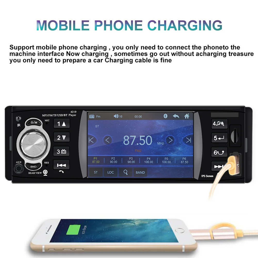 1 din 4 1 inch car radio tf usb fast charging auto parts bluetooth 4 2 iso remote multicolor lighting audio video mp5 player free global shipping