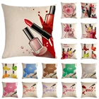 Косметические флаконы для духов, лак для ногтей, губные помады, наволочка, льняная, сексуальная, милая декоративная подушка, наволочка, диванная подушка