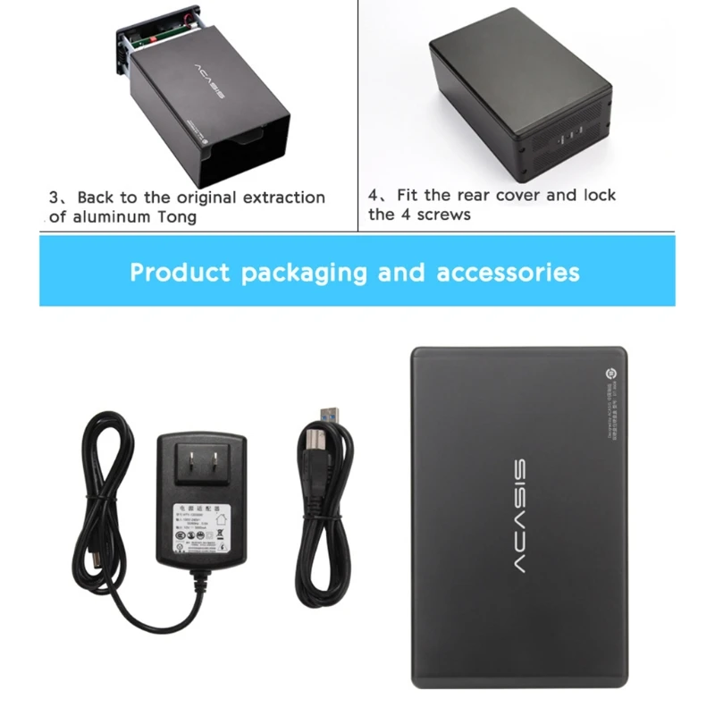 

ACASIS Desktop 3.5-inch Dual-port Mobile Hard Disk Array Box SATA Serial USB3.0 RAID 4 Modes Hard Disk Box DT-3608