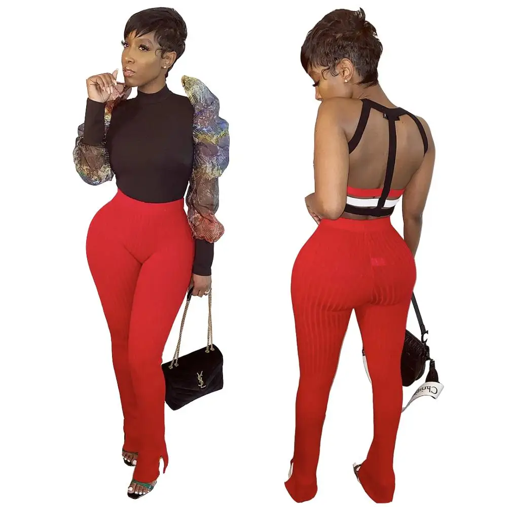 

Women Pants High Waist Leggings 2020 Summer Hip Hop Trousers Sexy Knitted Open Fork Night Club Bandage Pants Sweatpants